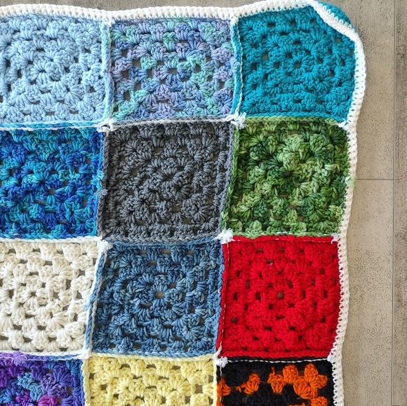 Multicolor Handmade Crochet Granny Square Roseanne Afghan Throw Blanket 39x36 - Picture 9 of 12